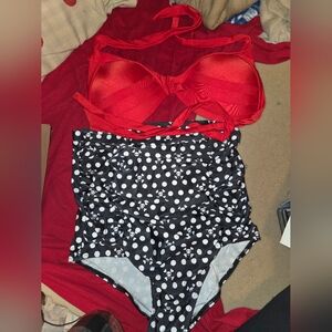 Red and Black Polka Dot Swimsuit Size XL